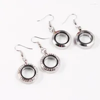 Dangle Earrings 6pairs Plain Crystals 20mm Round 316L Stainless Steel Floating Charm Locket Earring Screw Twist Living