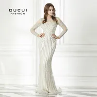 Party Dresses Real Pos Tulle Mermaid Long Evening Dress Sleeves Luxury Handmade Crystal Diamond Sequines OL103061B