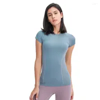 Active Shirts Solid Color Sports Short Sleeve Sexy Tights Crop Top Gym Yoga Shirt Workout Running Fitness Clothing Breathable Sweat-wicking