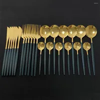 Flatware Sets 24Pcs Colorful Dinnerware Set Stainless Steel Cutlery Kitchen Mirror Gold Tableware Knife Fork Spoon Dinner