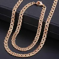 Necklace Earrings Set Fashion For Women Men 5.5mm 585 Rose Gold Color Hammered Venitian Link Chain Womens Mens Bracelet LCS03A