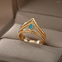 Wedding Rings Blue Rhinestone For Women Boho Vintage Crown Engagement Ring Female Jewelry Gift Anillos