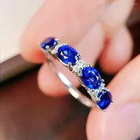 Cluster Rings 6027 Solid 18K Gold Nature 1.66ct Blue Sapphire Gemstones Diamonds For Women Fine Jewelry Presents