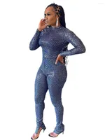 Women's Two Piece Pants Sexy Rhinestone Tracksuit Set Party Evening Clubwear Bodycon Tops And Night Club Outfits For Women Diamond Sets