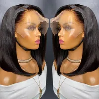 250% Density Peruvian Bone Straight 13x6 Lace Front Human Hair Wigs For Women SVT Short Bob 5x5 Transparent Closure