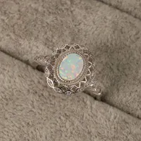 Cluster Rings Vintage Hollow Crystal Oval Wedding Ring Female Small White Fire Opal Real 925 Sterling Silver Engagement For Women