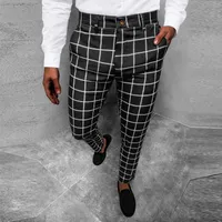 Men's Pants Male All Matching Versatile Casual Plaid Button Slim Leggings Sports Shopping Fashion Suit Trousers