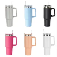 Vacuum stainless steel tumbler with handle 40oz cup men women straw drinking water bottle double wall casual fashion large insulate tumbler wholesale