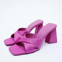 Slippers 2023 Summer Women Casual Cross-Tied Low Heeled Mules Ladies Sandals Square Heel Peep Toe High