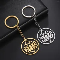 Keychains LIKGREAT Yoga Lotus Flower Keychain Gold Color Stainless Steel Hexagon Key Ring Boho Jewelry Gift Drop