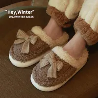 Slippers Winter Trend Cartoon Bow Plush Warm Soft Bottom Non-slip 2023 Casual Fashion Comfortable Female