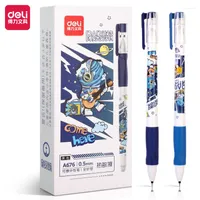 12Pcs Box Deli A676 Aerospace Erasable Neutral Pen 0.5mm Full Needle Tube Black Blue Ink Supplies School Office Stationery