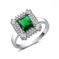 Wedding Rings Hainon Green Stone Silver Color For Women Promise Princess Zircon Crystal Ring Romantic Jewelry Gift