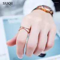Wedding Rings SUQI Fashion Top Quality Concise Zircon Stainless Steel Material Silver Color Gold Ring Never Fade Jewelry