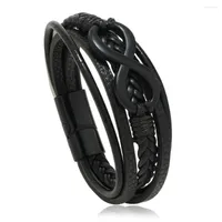 Link Bracelets Black Multilayer Weave Leather Bow Magnetic Buckle Bracelet Vintage Jewelry For Men