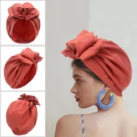Berets Fashion Flowers Turban Beanie Cap Women Wrap Head Hijab Hats Soft Stretch Solid Color Hair Care Sleep Bonnet For Lady Girls