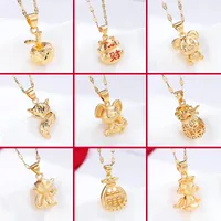 Chains Zodiac Mouse Pendant Yellow Gold Three-Dimensional Necklace Korean Fashion Women's NecklaceChains
