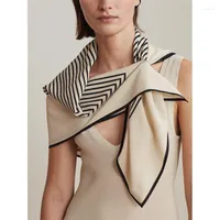 Scarves Fashion Designer Striped Square Scarf With Hole 90x90cm Silk Satin Women Kerchief Border Headscarf Neckwear LL210204
