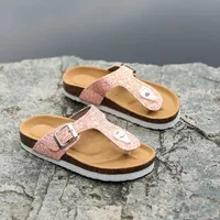 2019 New Kids s Summer Beach Children Cork Sandals Bling Sequins for Family Shoes Leopard Barefoot Flats Girls Slipper 0129