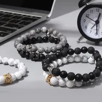 Bracelets de charme 8 mm en pierre naturelle micro pave couronne roi reine des perles de couple et de son couple bracelet