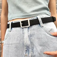 Belts Fashion Square Pin Buckles Women Silver Buckle Leather For Jeans Retro Wild Waistbands Student Strap