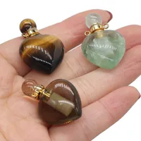 Pendant Necklaces Natural Stone Perfume Bottle Heart-Shaped Tiger Eye Green Aventurine For Jewelry Making DIY Necklace Accessory