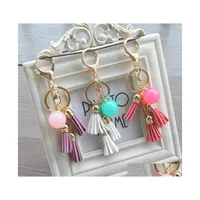 Keychains Lanyards Candy Creative Charm Keychain Color Acrylic Beads Tassel Key Ring Jewelry Bag Car Keyfobs Pendant Accessories D Dhbsn