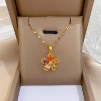 Pendant Necklaces Korean Fashion Crystal Flower Stainless Steel Necklace For Women 2023 Trendy Choker Neck Luxury Zircon Jewelry GiftPendant