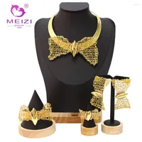 Necklace Earrings Set Dubai Gold Plated Jewelry Bracelet Ring For Women African Bridal 18K Nigerian Wedding Party Adorn