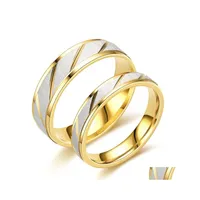 Couple Rings 46Mm Stainless Steel Engrave Name Lovers Gold Wave Pattern Wedding Promise Ring For Women Men Engagement Jewelry Drop De Otlzd