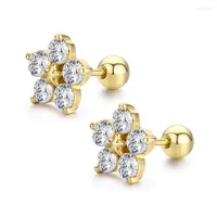 Stud Earrings Cute Star Flower Set Round CZ Stones Screw Back For Women Baby Kids Girls Gold Color Piercing Jewelry Oorbellen