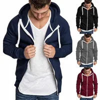 Men's Hoodies Fashion Mens Pure Colors Zipper Pullover Tops Casual Long Sleeve Hooded Sweatshirt Male Outerwear Masculino Chaqueta#35