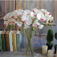 Decorative Flowers Beautiful 78cm Length Artificial Silk Phalaenopsis Butterfly Orchid Leaf Pot Flower Arrangement For Wedding Birthday
