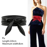 Belts Bowknot Cummerbund Ladies Dress Decorative Ribbon Tie Bow Belt Longer Wide Waistbands Pure Color PU Leather Waist Long