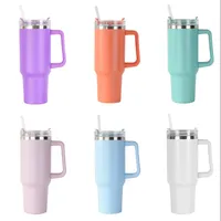 Tumblers with handle mug stainless steel thermal cup hot drink powder coat tumbler resuable classic trendy lid straw 40oz double insulated water bottles