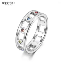 Wedding Rings BOBOTUU Trendy 316L Stainless Steel Colorful Rhinestone Ring Rose Gold Original Design Jewelry For Women BR20050