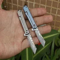 Small Flipper Folding Knife VG10 Damascus Steel Blade TC4 Titanium Alloy Handle Ball Bearing EDC Pocket Knives239w