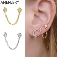 Stud Earrings ANENJERY 1PC Wave Star Tassel Chain Earring For Women Double Ear Hole Fashion Piercing Jewelry