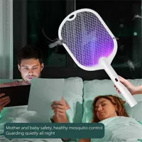 Pest Control 2-in-1 Electric Kill Bug Zappers USB Rechargeable UV Trap Racket Mosquito Killer Lamp Fly Swatter Insect Repellent 0129