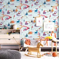 Wallpapers Cartoon Children Forest Animal Wall Papers Home Decor Nordic Kids Boy Girls Room Decoration Roll Contact Paper
