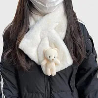 Scarves Cute Cartoon Bear Plush Scarf Women Student Winter Korean Style Faux Fur Warm Thickened Cross Autumn Girl Gift
