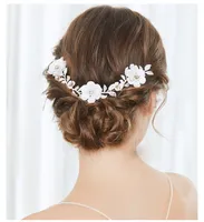 Retro Wedding Bridal Flower Headband With Comb Korean Hairband Princess Queen Crown Tiara Crystal Rhinestone Headpiece Headdress Ornament Gold