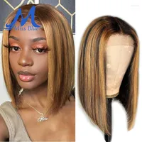 Missblue #4 27 Highlight Bob Wigs Straight Lace Front Human Hair For Black Women 13x4 Frontal Short Closure