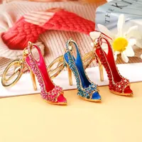 Keychains Luxury Rhinestone High Heel Shoe Keychain Ladies Crystal Sandals Keyring Handbag Car Pendant Accessories For Girls Women Gifts