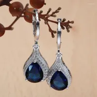 Stud Earrings Temperament Sapphire Water Drop Oval Pendant Women Inlaid With Zircon Crystal Stainless Steel Jewelry