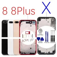 1st för iPhone 8G 8 Plus X Back Battery Door Glass Full Housing Middle Frame Cover Chassis med logotyp Sidknappar Sim Tray 225U