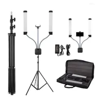 Flash Heads Po Studio Double Arms Fill Selfie Ring Light With 200cm Tripod Long LED Strips Add Stand 3000K-600K For Camera