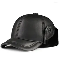 Ball Caps Winter Men's Genuine Leather Middle And Old Aged Fur One Piece Sheepskin Warm Ear Protection Dad's Baseball Hat