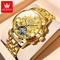 Olevs Top Brand Men Automatic Mechanical Watch 50m Impermétrique en acier inoxydable Design squelette de conception Reloj de Hombre 0115