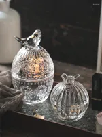 Storage Bottles Small Bird Glass Box Transparent Embossed Jewelry Cotton Swab Cosmetic Household Food Jar